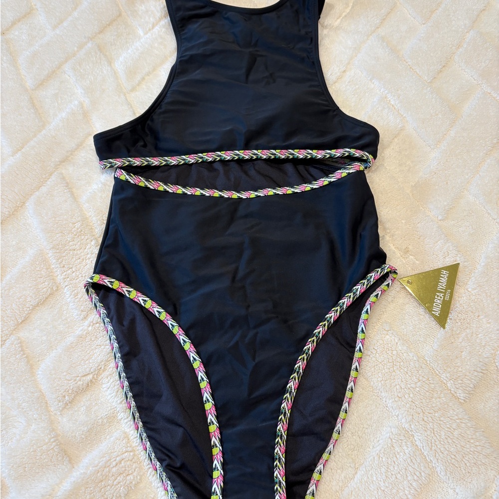 NWT $149 Andrea Iyamah Black One Piece Swimsuit size SMALL